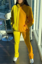 Желтый модный повседневный однотонный лоскутный воротник с капюшоном и длинным рукавом из двух частей