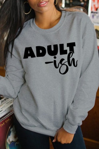 Grey Fashion Street Print Letter O Neck Tops