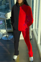 Красный модный повседневный сплошной лоскутный воротник с капюшоном с длинным рукавом из двух частей
