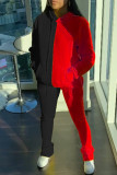 Rojo Moda Casual Sólido Patchwork Cuello con capucha Manga larga Dos piezas