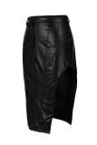 Bourgondische sexy casual effen asymmetrische skinny rok met hoge taille