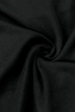 Black Fashion Sexy Patchwork Hot Drilling Asymmetrische V-hals Jurken met Lange Mouwen