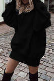 パープルファッションカジュアルソリッドパッチワークフード付き襟長袖ドレス