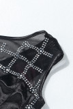 Robe de soirée noire sexy en patchwork de forage chaud transparent dos nu une épaule