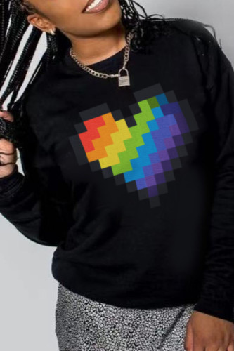 Black Fashion Vintage Print Patchwork O Neck Tops