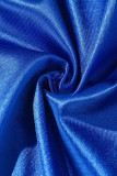 Blå sexig lapptäcke Hot Drilling Genomskinlig rygglös aftonklänning med en axel