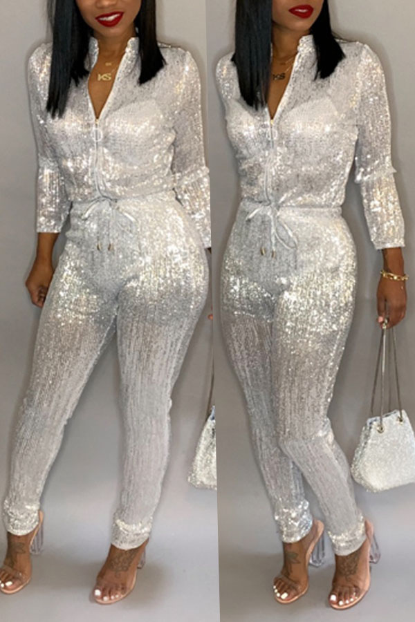 

White Trendy Zipper Design Blending One-piece Jumpsuit