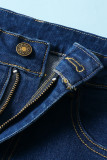 Blauwe mode casual effen basic hoge taille boot cut denim jeans