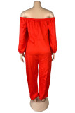 Red Fashion Casual Print Basic Off-shoulder Regular Jumpsuits