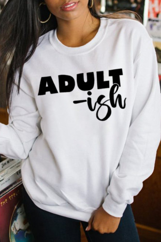 White Fashion Street Print Letter O Neck Tops