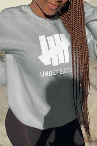 Grey Fashion Daily Print Patchwork O Neck Tops