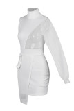 ホワイト ファッション セレブ ソリッド パッチワーク O ネック A ライン ドレス