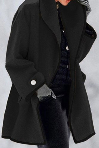 Vêtement d'extérieur à col à capuche en patchwork uni décontracté noir