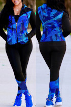 Azul Moda Sexy Casual Street Sportswear Estampa Graffiti Calças retas médias