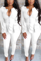 ホワイト ファッション セクシー セレブリティ パッチワーク ソリッド ツーピース スーツ ロングスリーブ ツーピース