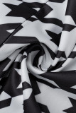 Patchwork di stampa casual moda bianco nero con abiti a maniche lunghe con colletto rovesciato