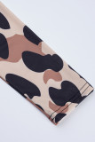 Leopardtryck Mode Sexigt Patchwork Print urholkade långärmade klänningar med turtleneck