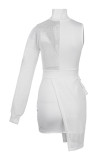 ホワイト ファッション セレブ ソリッド パッチワーク O ネック A ライン ドレス
