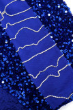 Abiti con colletto obliquo in piume patchwork di paillettes blu sexy solide