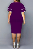 Robe décontractée grande taille imprimé basique col V manches courtes violet