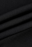 Negro Elegante Sólido Patchwork Lentejuelas O Cuello Manga larga Vestidos de talla grande