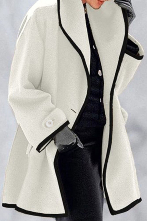 Vêtement d'extérieur à col à capuche en patchwork uni à la mode blanc