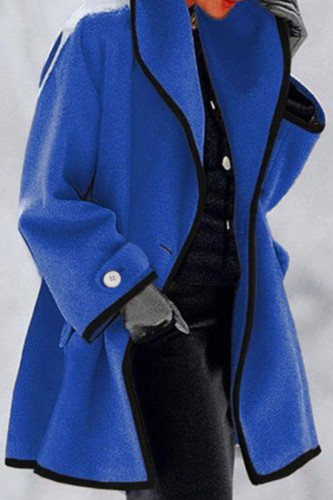 Prendas de abrigo de cuello con capucha de patchwork sólido casual de moda azul