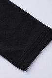 ブラックファッションカジュアルプリントベーシックタートルネック長袖ツーピース