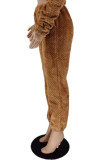 Calça Camel Fashion Casual Sólida Básica Regular Cintura Alta
