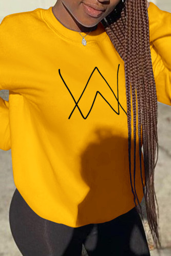 Yellow Fashion Street Print Patchwork O Neck Tops