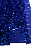 Синие сексуальные однотонные платья с блестками в стиле пэчворк и перьями с косым воротником
