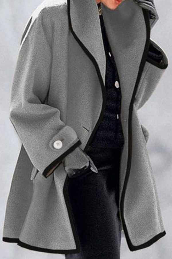 Prendas de abrigo de cuello con capucha de patchwork sólido casual de moda gris