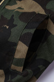 Camouflage Fashion Casual Zipper Kragen Langarm Regular Sleeve Camouflage Print Plus Size