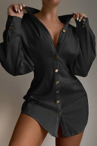 Black Sexy Solid Patchwork Buckle Mandarin Collar Straight Dresses