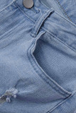 Zwarte mode casual effen gescheurde normale jeans met hoge taille