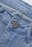 Babyblått Mode Casual Solid Ripped Vanliga Jeans med hög midja
