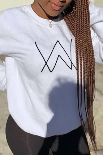 White Fashion Street Print Patchwork O Neck Tops