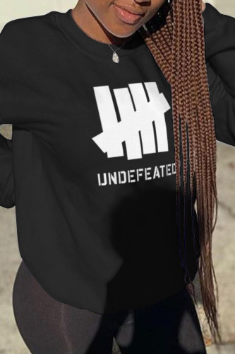 Black Fashion Daily Print Patchwork O Neck Tops