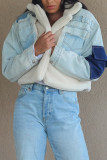 Blue Street Solid Patchwork Asymmetrical Turn-back Collar Outerwear