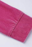 Розовый модный повседневный сплошной лоскутный воротник на молнии с капюшоном и длинным рукавом из двух частей