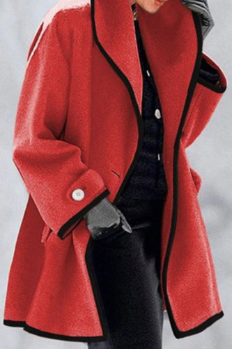 Vêtement d'extérieur à col à capuche en patchwork solide à la mode rouge