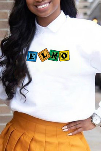 White Fashion Casual Print Patchwork Letter O Neck Tops