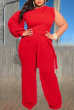 Black Sexy Solid Bandage Patchwork Asymmetrical Collar Plus Size Jumpsuits