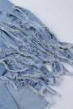 Babyblauwe mode casual effen gescheurde normale jeans met hoge taille