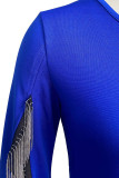 Blauwe elegante effen kwastjes patchwork asymmetrische O-hals jurken