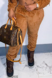 Calça Camel Fashion Casual Sólida Básica Regular Cintura Alta