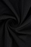 Schwarze, elegante, solide Patchwork-Pailletten, O-Ausschnitt, lange Ärmel, Übergröße