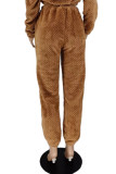 Camel Fashion Casual Solid Basic Regular High Waist Trousers