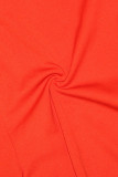 Rojo mandarina Casual Sólido Borla Patchwork Regular Cintura alta Lápiz Pantalones de color sólido