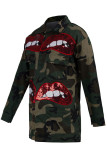 Outerwear casual camuflado com estampa de rua patchwork fivela gola redonda